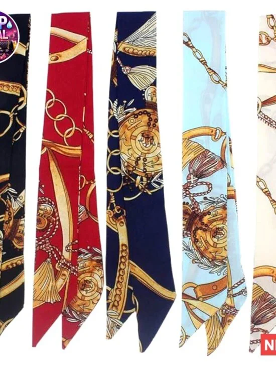 5-Piece Imitated Silk Fashion Scarf Set for Bag Handle and Hair