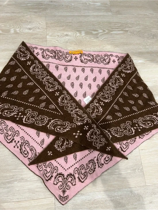 Brown & Pink Paisley Knit Bandana Wrap Scarf