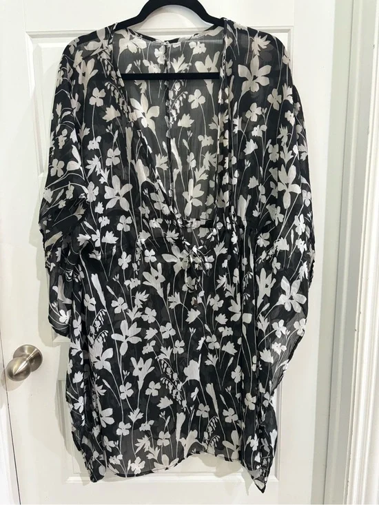 Black Sheer Floral Tunic Cover-Up size large
