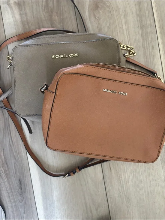 Michael Kors Crossbody Duo in Cognac Brown and Taupe