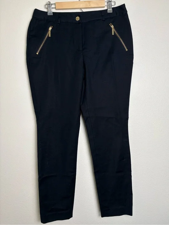 Michael Kors Navy Business Casual Pants with Gold Zipper Accents Size 8