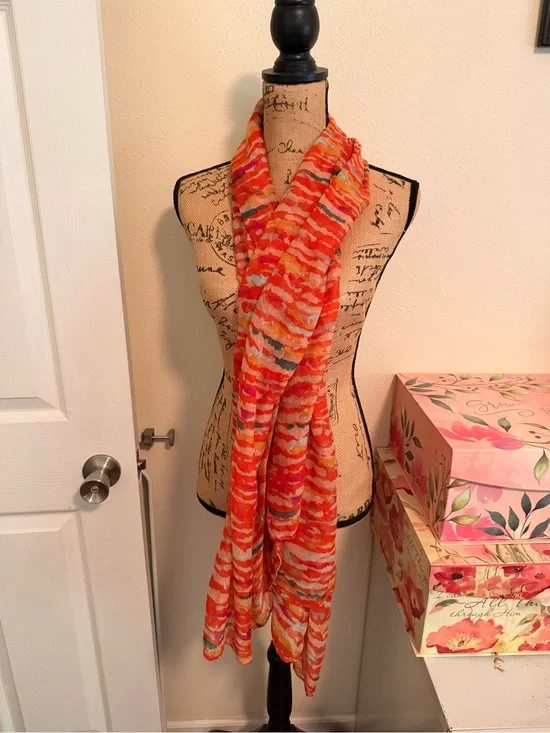Bright Multi-Stripe Lightweight Scarf - Orange & Pink