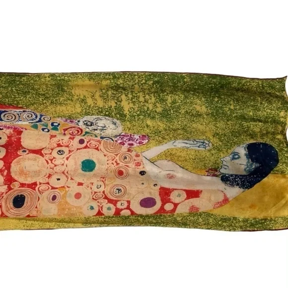 Vintage Gustav Klimt Hope Silk Scarf Multicolor Abstract Risqué Nude Art To Wear