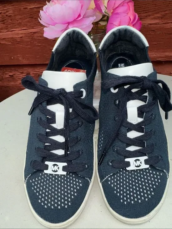 Michael Kors Blue and White Knit Lace-Up Sneakers