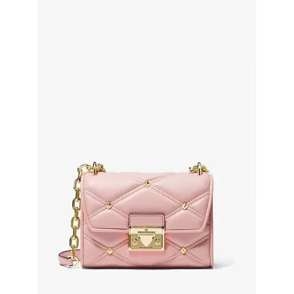 NWT MICHAEL KORS Serena Small Flap Studded Crossbody Bag in Powder Blush