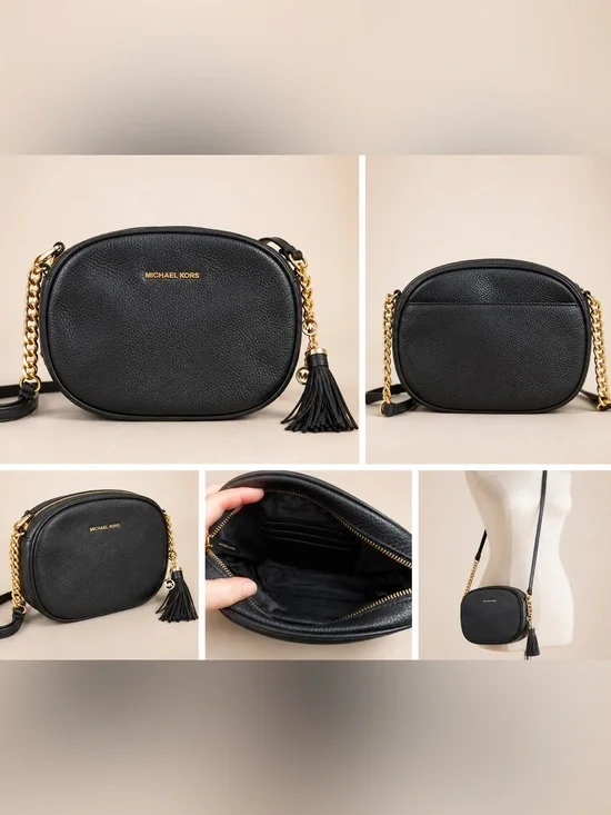 Michael Kors Black Leather Tassel Crossbody Bag