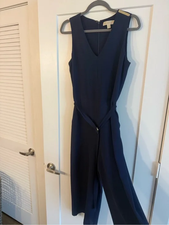 Michael Kors Navy Sleeveless V-Neck Jumpsuit with Waist Tie