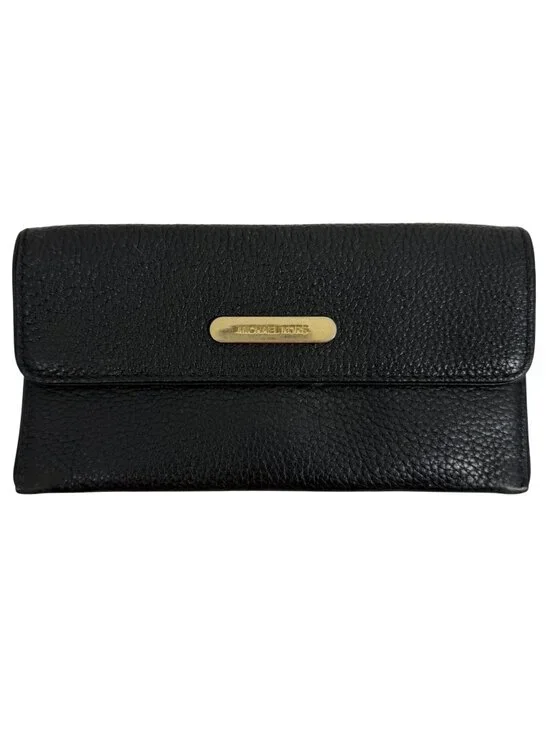 Michael Kors Bi-fold Black Leather Credit Card Bills Wallet Clutch, Snap Closure