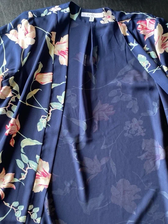 Fever Navy Floral Open-Front Kimono