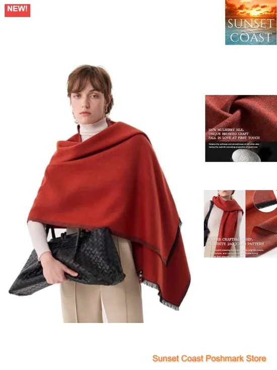 Pure Mulberry Silk Jacquard Scarf, Winter Warm Gift