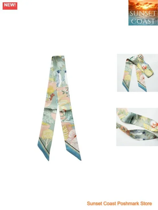 100% Real Mulberry Silk Narrow Scarf - Hair Tie, Handbag Wrap, Neck Tie