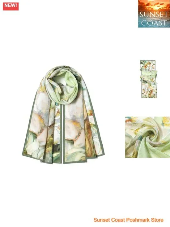 100% Mulberry Silk Long Rectangular Fashion Scarf 55x14 inches Gift