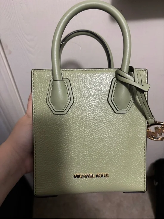 Michael Kors Mini Tote in Sage Green Leather with Gold Logo Charm