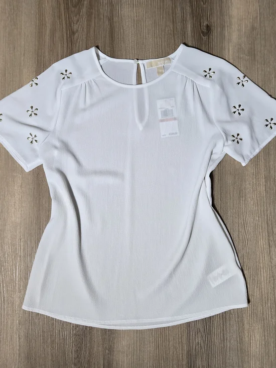 Michael Kors White Short Sleeve Eyelet Accent Blouse
