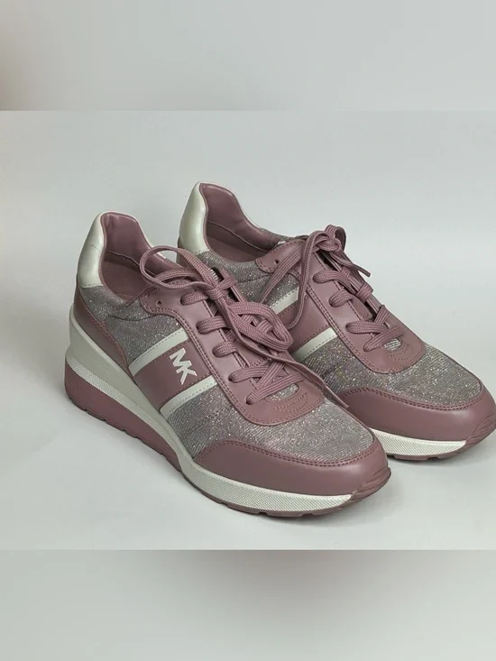 Michael Kors Dusty Rose Glitter Lace-Up Wedge Sneakers
