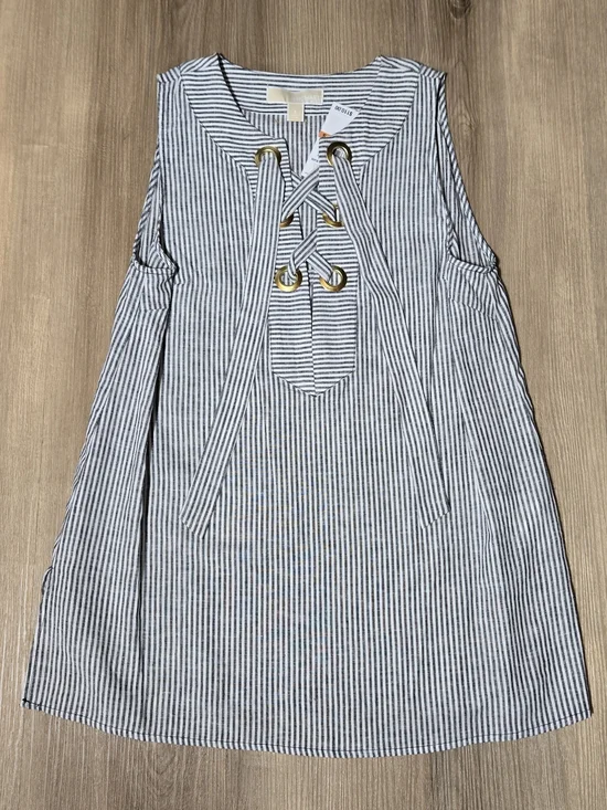Michael Kors Black and White Striped Lace-Up Tunic