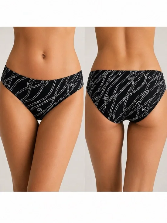 Michael Kors Black and White Chain-Print Bikini Bottoms