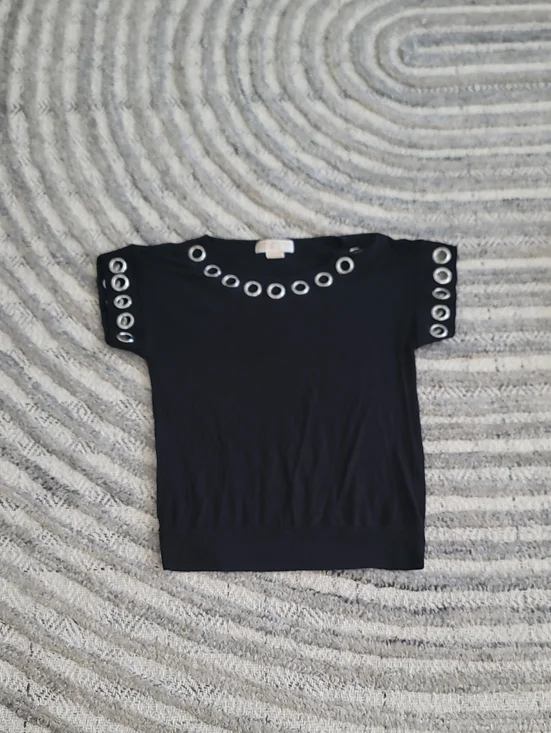Michael Kors Black Short-Sleeve Tee with Silver Grommet Trim