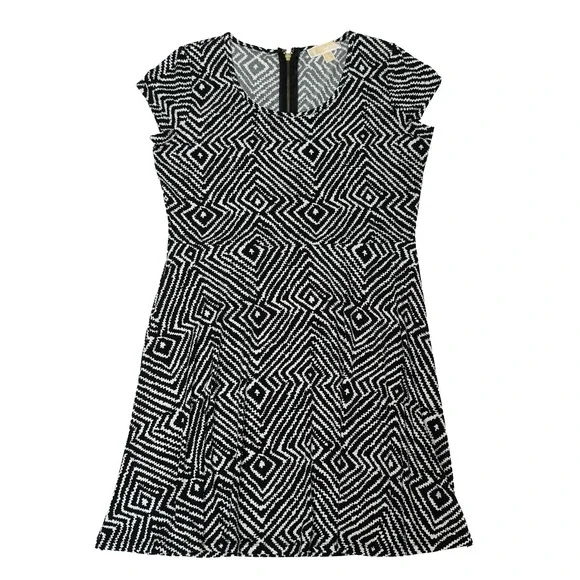 Michael Kors Women's Size Large Black & White Jersey Dress Stretch Flare