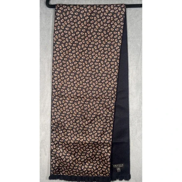 Amicale Unisex Ultrafine Lambswool Silk Scarf Paisley Black Fringe 30
