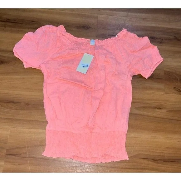 NWT Michael‎ Kors Peasant Off Shoulder Ruffled Smocked Top