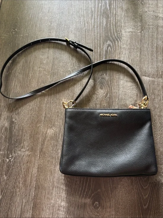Michael Kors Black Pebbled Leather Crossbody with Gold Hardware
