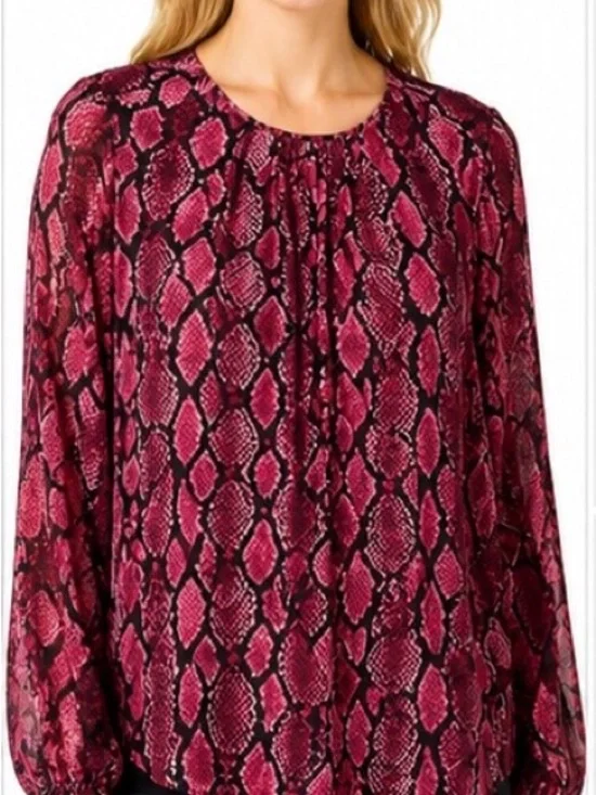 72. Michael Kors Magenta Snake-Print Long Sleeve Blouse