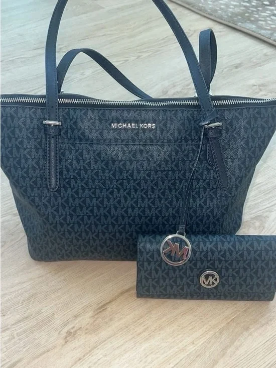 Michael Kors Dark Navy Signature Tote with Matching Wallet