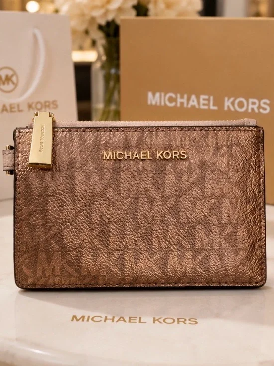 Michael Kors Bronze Metallic Zip Card Case/Key-holder GUC