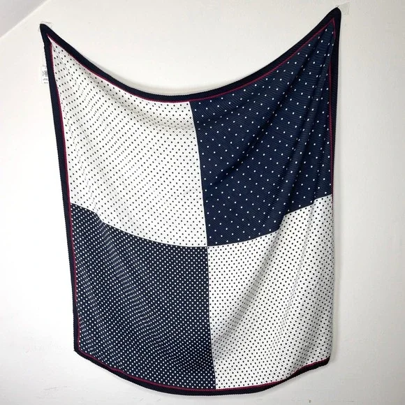 Banana‎ Republic Polka Dot Pleated Scarf Square Navy White Red Coastal Chic NWT