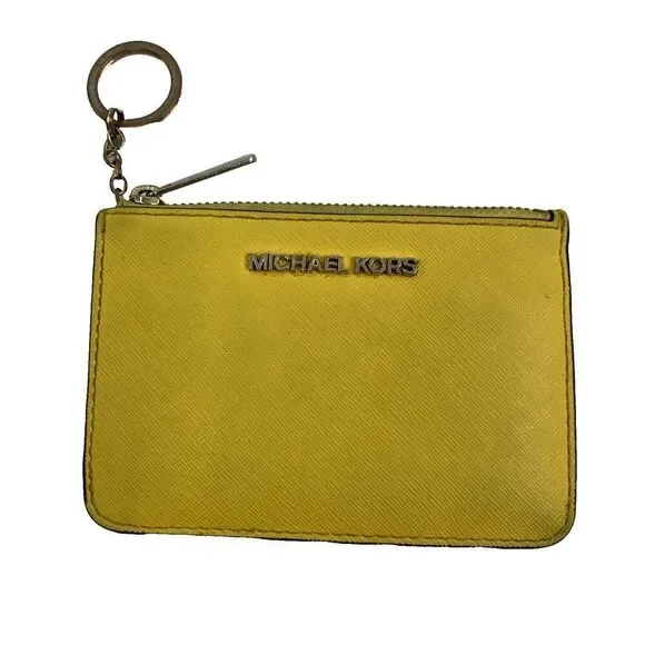 Michael Kors Jet Set Travel Saffiano Leather Coin‎ Pouch Yellow Small Key Zip