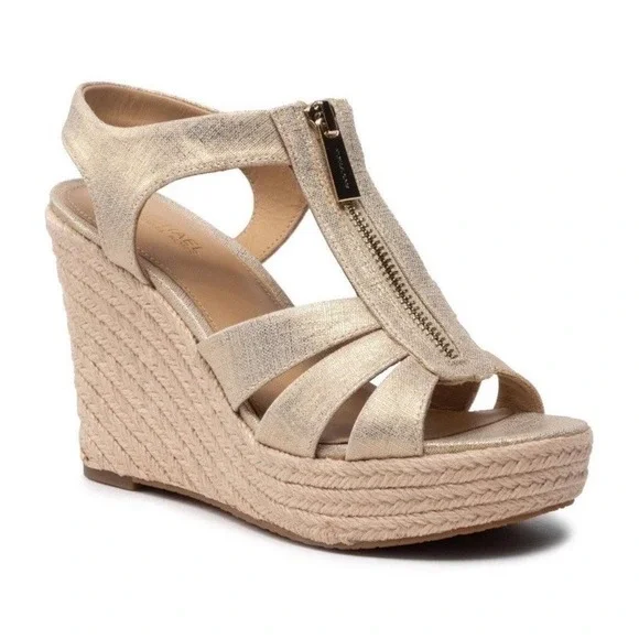 Michael Michael‎ Kors Berkley Wedge Sandal Metallic Gold Espadrille Sz 10M