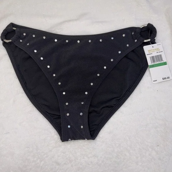 $86 Michael Kors Crepe Side-Ring Studded Bottoms Black Large pmy2226