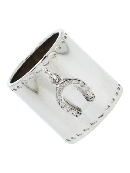 Hermes Horse Shoe Motif Scarf Ring Silver Metal