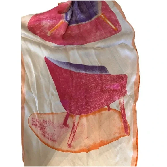 Vintage FENDI Scarf Silk Chairs Orange‎ Pink 60x15 High end Old Money