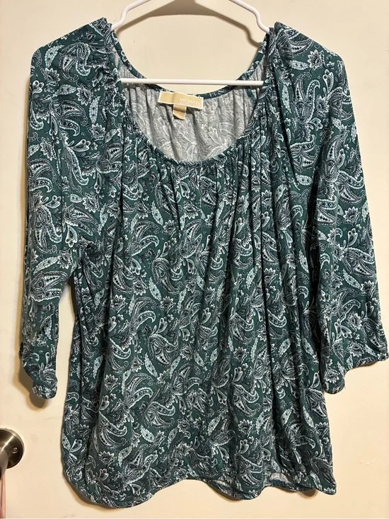 Michael Kors Teal Paisley Scoop-Neck Blouse