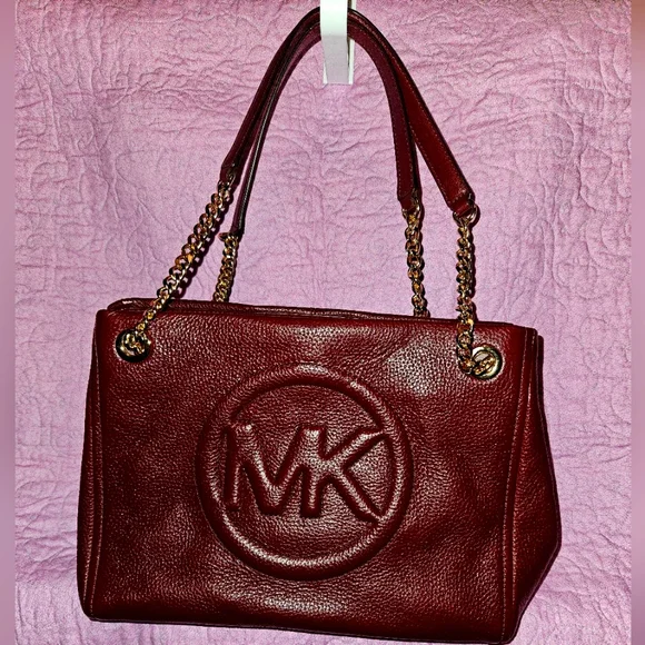 👜 Michael Kors Brynn Medium Leather Tote Shoulder Bag Wine Maroon Burg