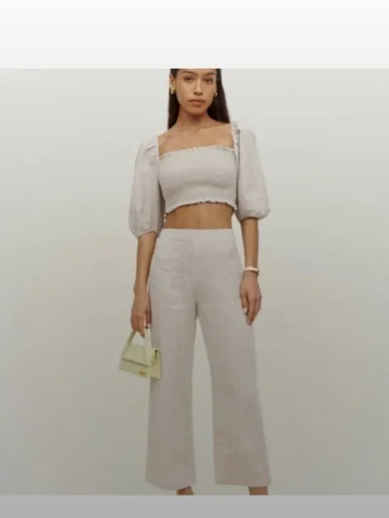 New Reformation Scarlett Linen Two Piece Set in Oatmeal womens size 0