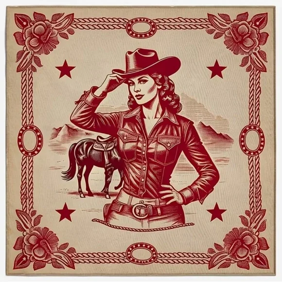 Western Cowgirl Bandana Scarf Red Vintage Style 35”
