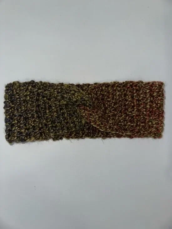 Hand Crochet Camo Green Purple Burgundy Twist Front Headband