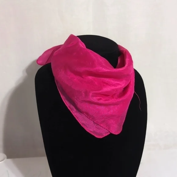 Vintage Bright Fucshia Pink Square Scarf Hankie Handkerchief