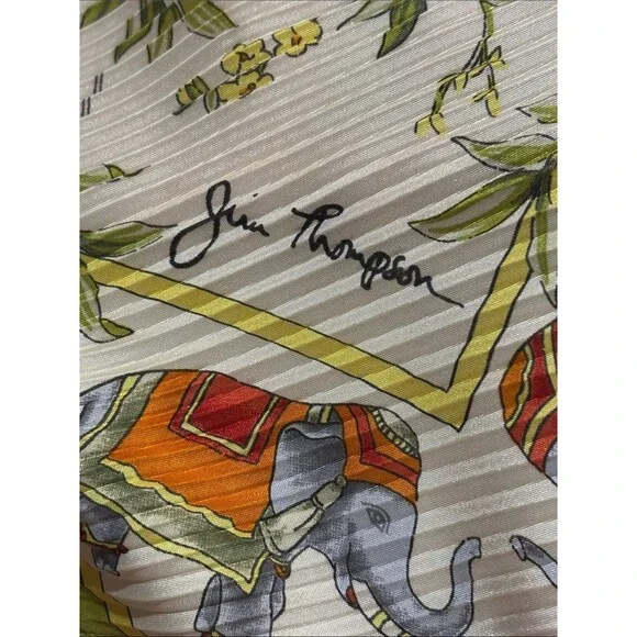 Jim Thompson Floral Accordion Silk Scarf With Thai Elephants - Vintage!