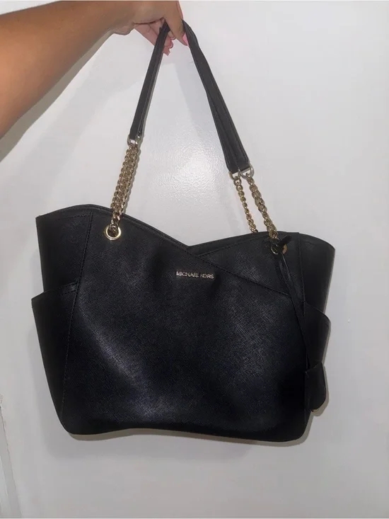 Michael Kors Black Saffiano Tote with Gold Chain Straps