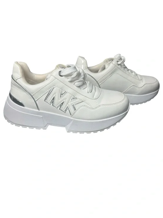 Michael Kors White Platform Lace-Up Sneakers with Silver Accents