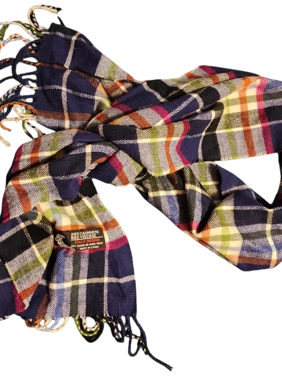 Cashmere-Blend Plaid Scarf in Navy Multi - Luxury Soft Wrap