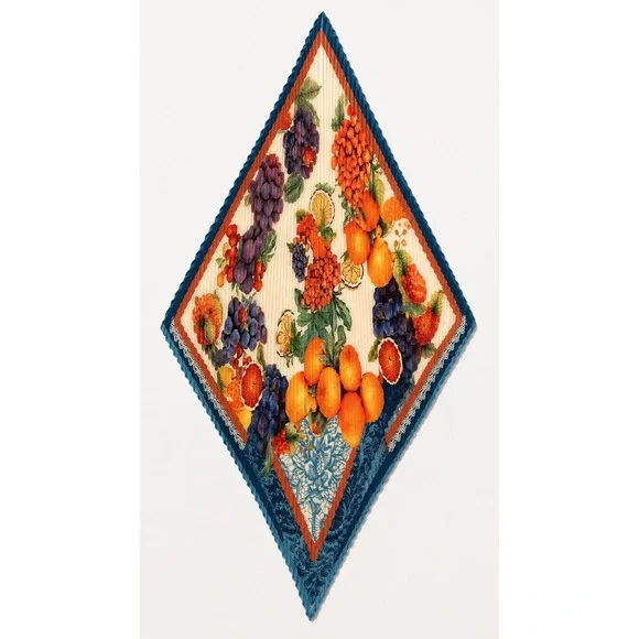 Anthropologie Fruit Print Plissé Pleated Diamond Fruit Scarf Orange Grape Sample