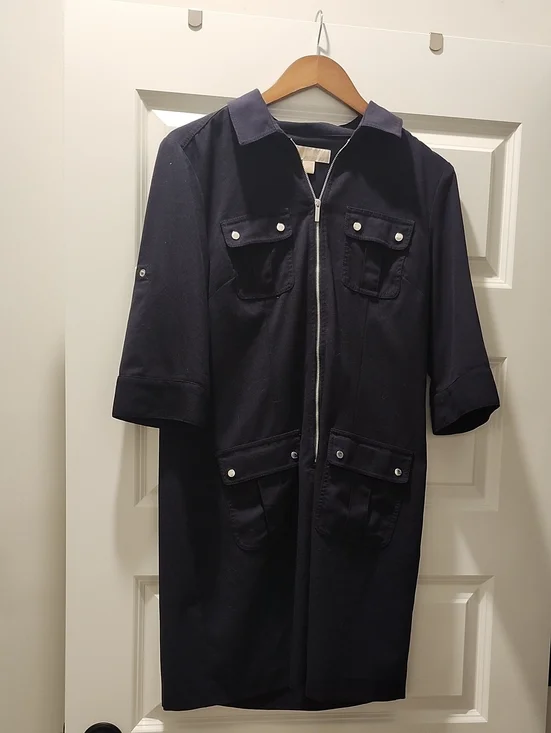 Michael Kors Women's Navy Zip-Front Utility Dress Size L Large