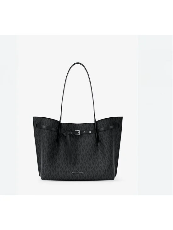MICHAEL KORS Emilia Signature logo belted women's large tote bag - Black
