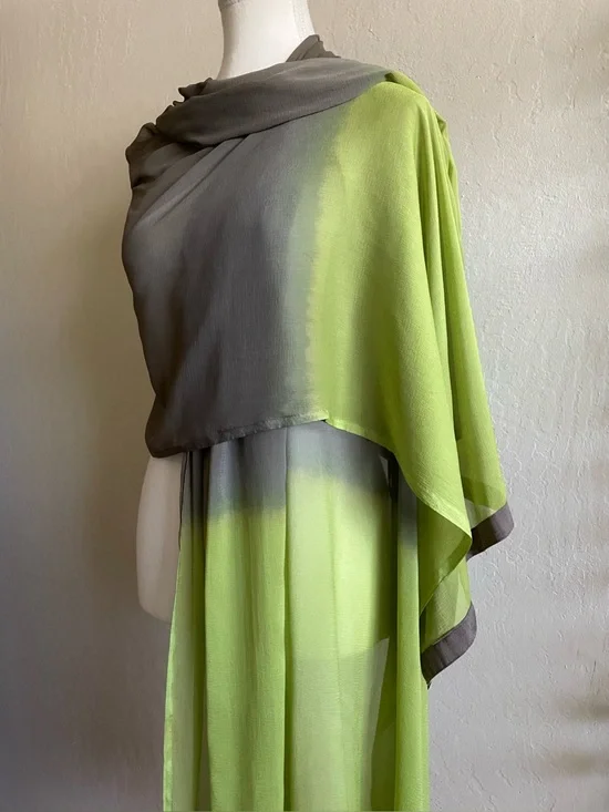 Chartreuse green and gray chiffon large wrap