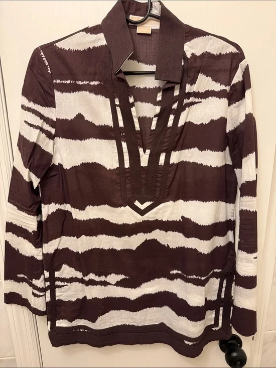 Michael Michael Kors Brown & Ivory Zebra Print Blouse | Size Large